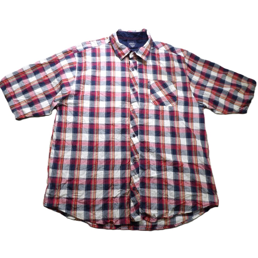 VTG Mecca USA 90s Plaid Button Up Shirt Men 4XL Red Blue Hip Hop Streetwear Punk